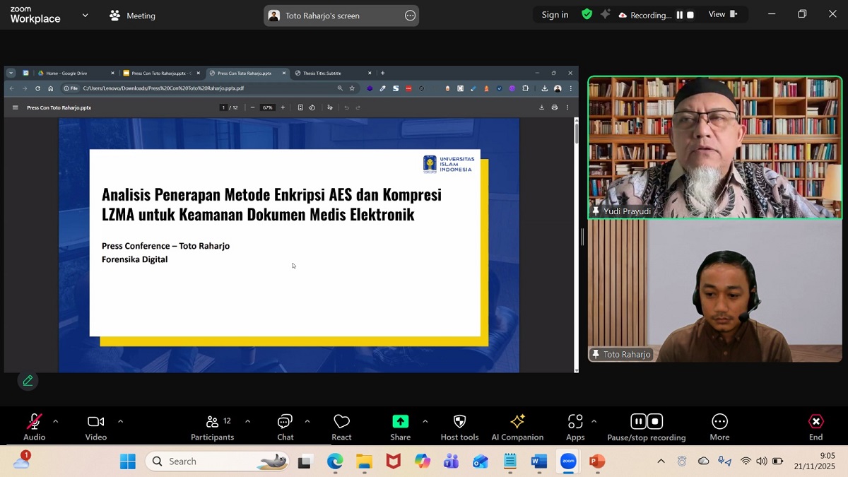 Toto Raharjo yang didampingi Yudi Prayudi saat memaparkan hasil penelitiannya kepada wartawan secara virtual. (foto : istimewa)