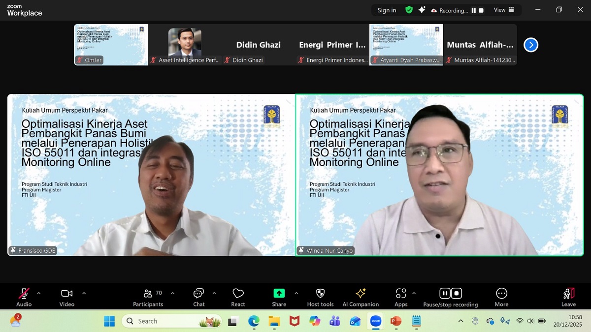 Fransisco Simamora (kiri) dan Winda Nur Cahyo saat menyampaikan materi Kuliah Umum Perspektif Pakar secara virtual. (foto : istimewa)